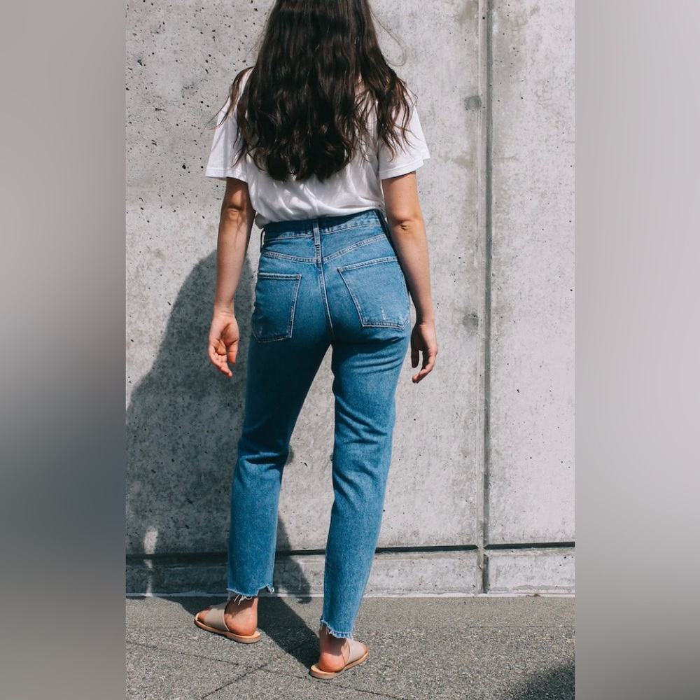 Raw hem AGOLDE high rise distressed straight jeans Jamie
